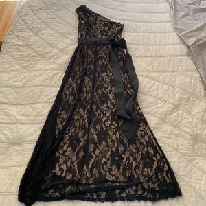 One shoulder black lace Betsy & Adam dress